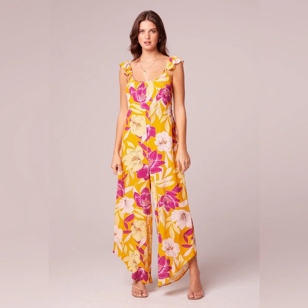 Band Of The Free EUPHORIA GOLD FLORAL WIDE LEG JUMPSUIT - Picture 1 of 5